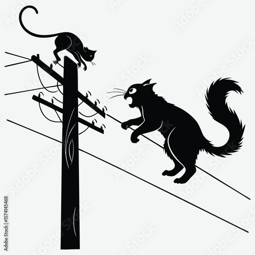  Cat and squirrel dueling on a power line image silhouette design vector art and illustration