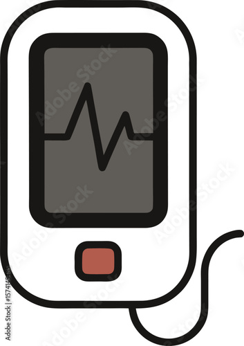 Pulse oximeter icon with a finger and a heartbeat screen