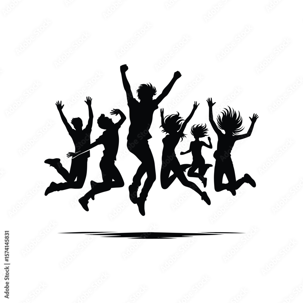 Obraz premium youth jumping vector silhouette clip art logo design illustration. friendship group collections