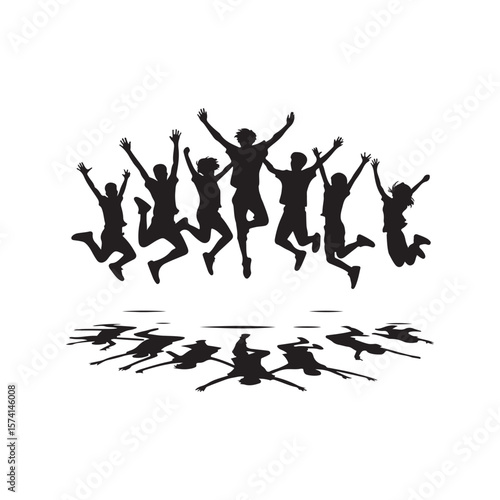 youth jumping vector silhouette clip art logo design illustration. friendship group collections