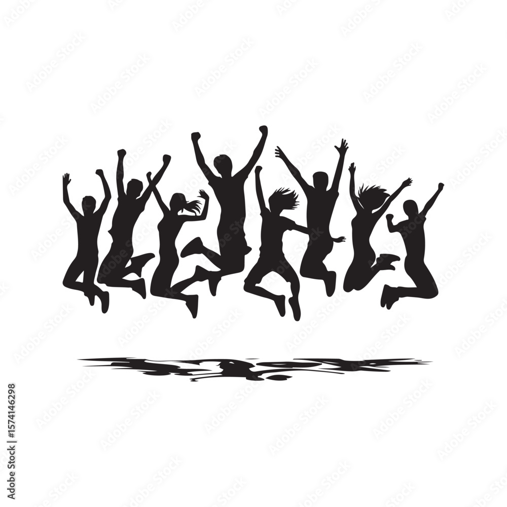 Obraz premium youth jumping vector silhouette clip art logo design illustration. friendship group collections