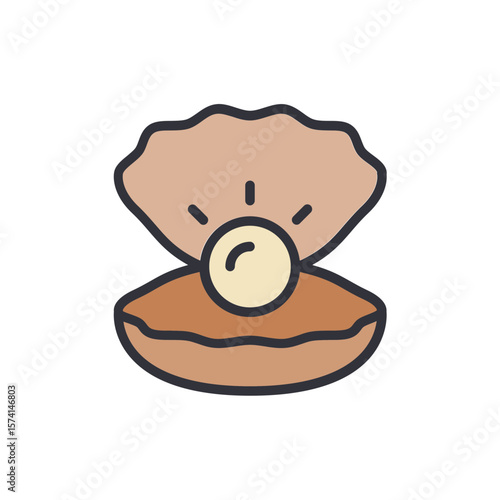 Iconic Open Seashell Holding A Brilliant Pearl Treasure Illustration