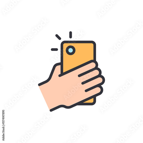 Hand Holding Mobile Phone Taking Photo With Flash Illustration