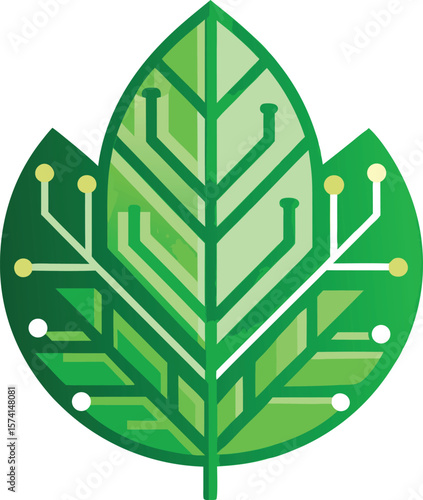 Electronic Circuit Leaf Green Tech Vector Design
