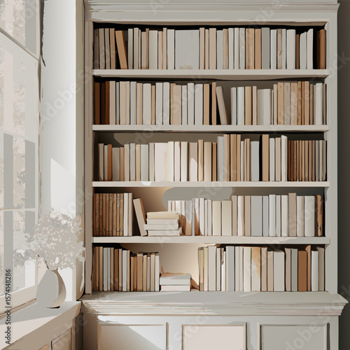 wooden bookshelf in the library