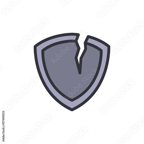 Isolated Broken Shield Emblem Symbolizing Vulnerability And Damage