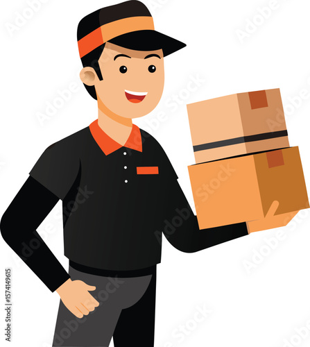 Man Delivering Packages Black Vector Courier Art
