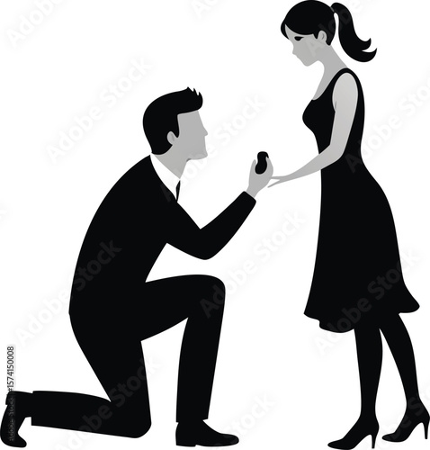 Man Proposing to Woman Black Vector Romantic Scene