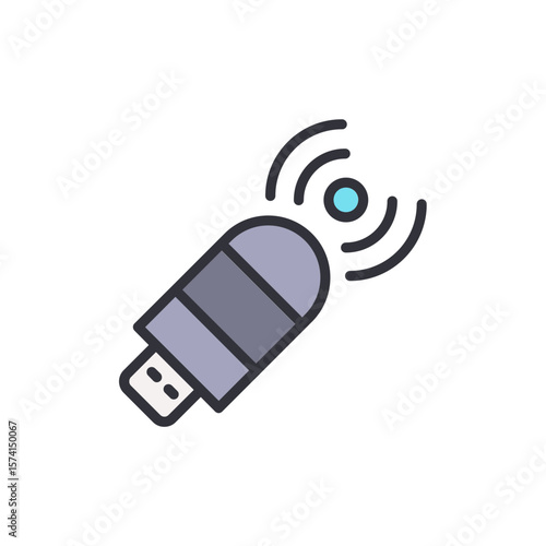 Stylized Wireless Usb Adapter Icon With Symbolic Transmission Waves