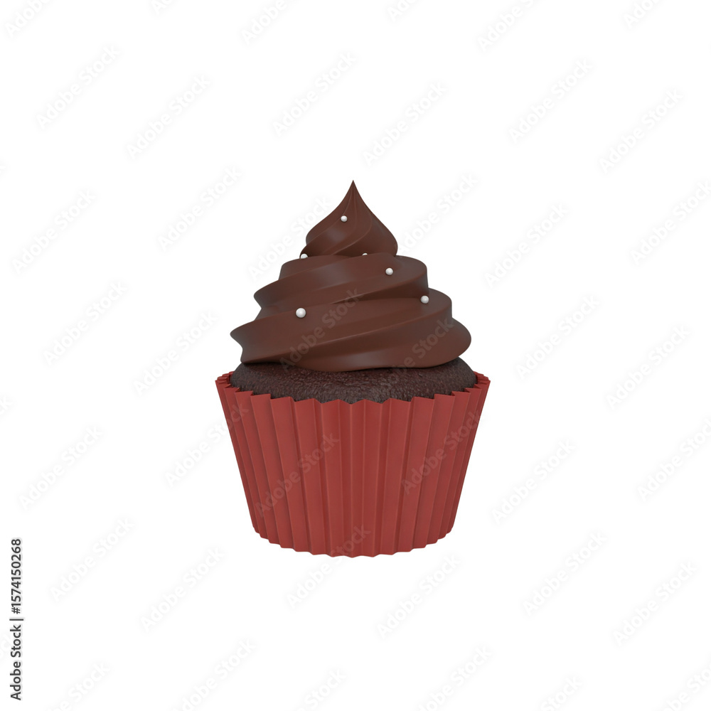 A delicious chocolate cupcake with cream isolated on white, perfect for a birthday celebration or sweet dessert A delicious chocolate cupcake with cream isolated on white, perfect for a birthday celebration or sweet dessert