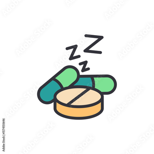 Pills And Sleeping Sign Depicting Medication For Insomnia Treatment