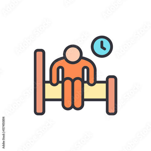 Early Morning Awakening Man On Bed With Clock Above Head
