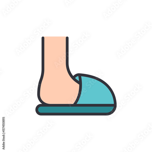 Illustration Of A Foot Wearing A Comfortable Light Blue Slipper