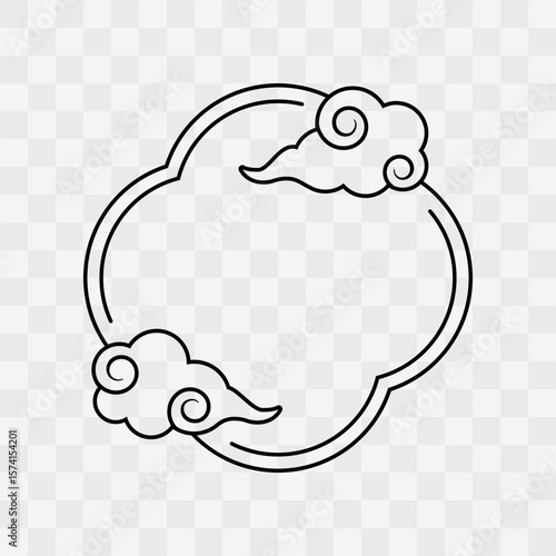 Vector chinese border with traditional oriental clouds decorated curly lines. Decorative frame for poster, cultural greeting, festival, logo design 