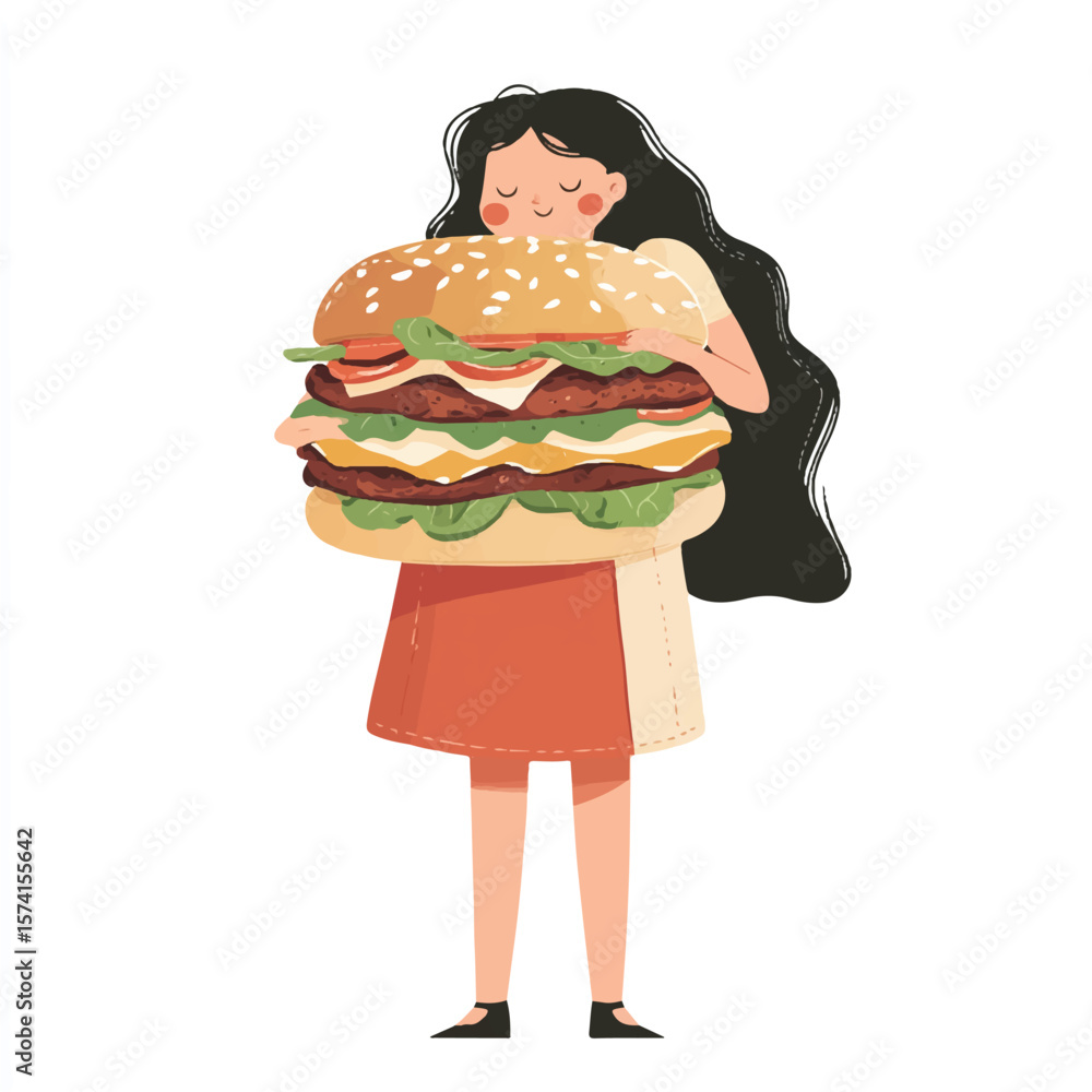 a girl holding a giant burger a girl holding a giant burger