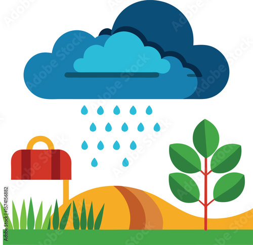 Sustainable Farming with Rain Cloud Water Vector Art