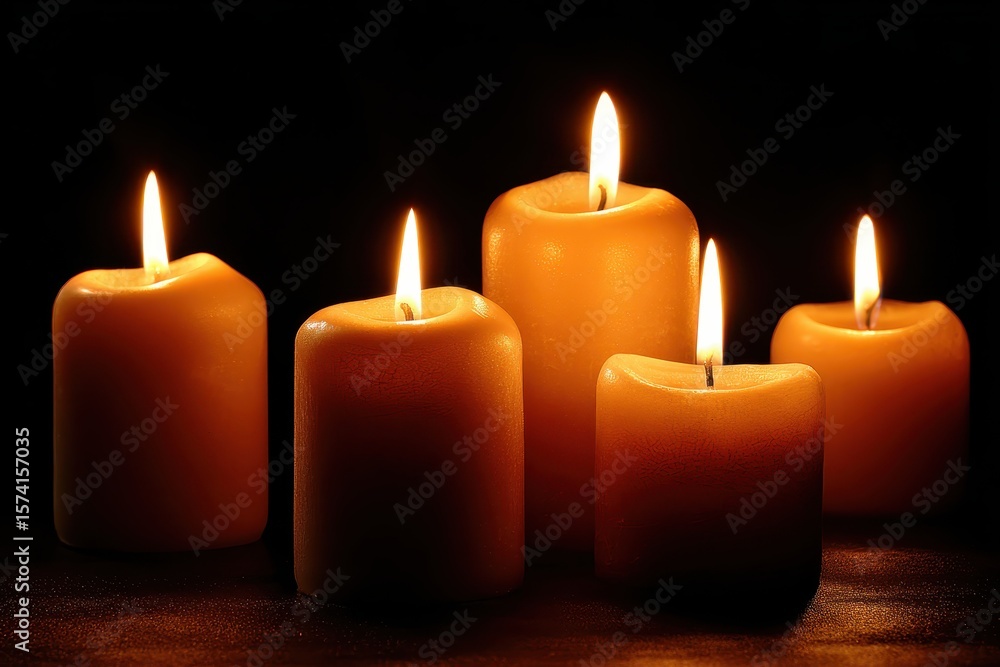 Lit candles create warmth and light in the dark, ideal for holiday concepts Lit candles create warmth and light in the dark, ideal for holiday concepts
