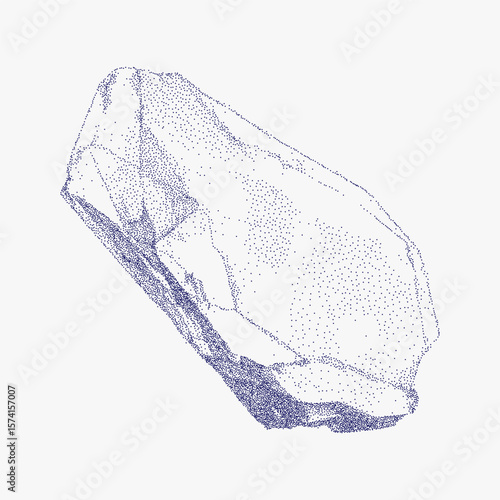 Retro style drawing of magical crystal, shiny druzy clusters. Ink stipple sketche with halftone texture for mystical and elegant designs.