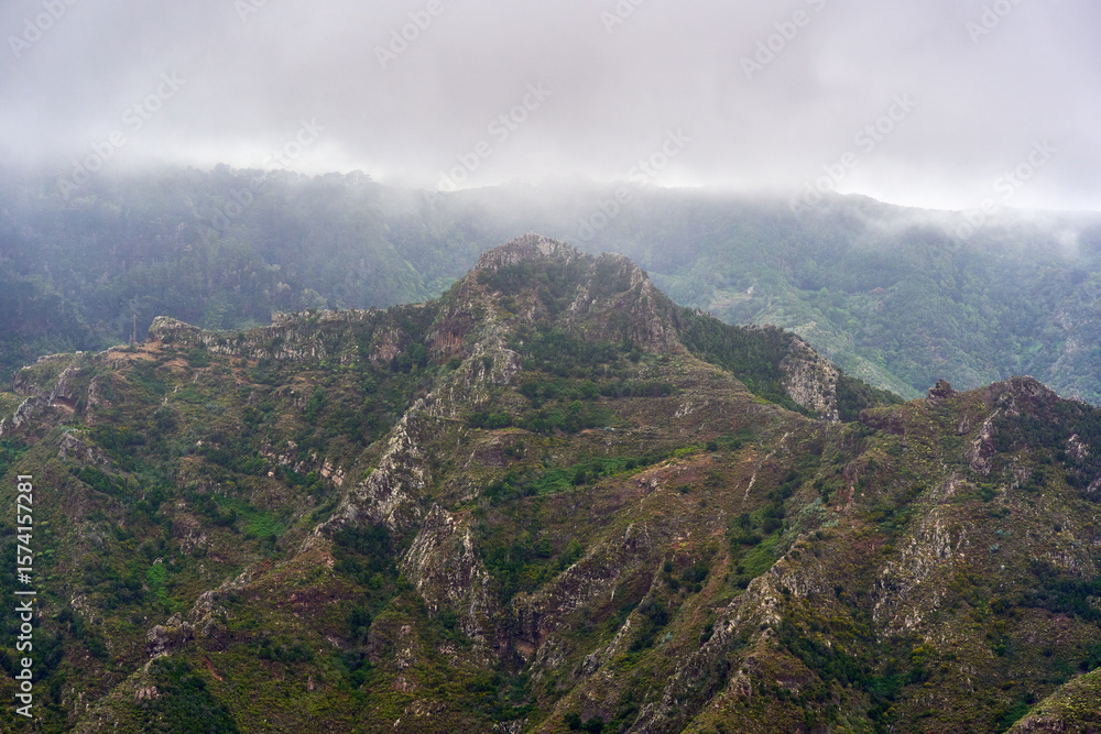Obraz premium Volcanic aforested mountains in Anaga, Tenerife