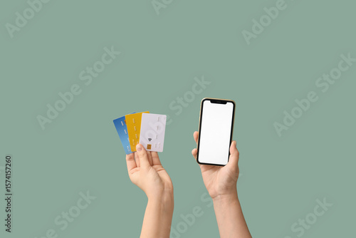 Female hands with mobile ph...