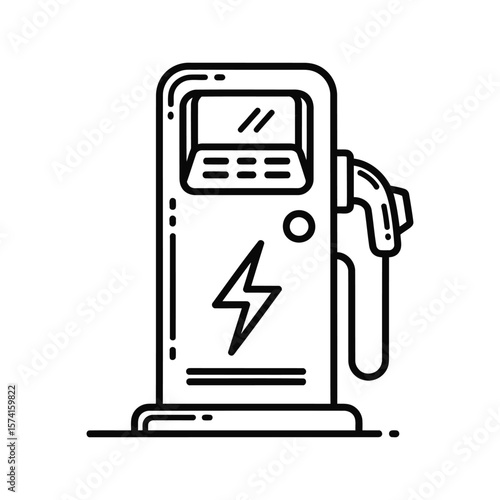 Line art icon of an electric vehicle charging station, symbolizing sustainable transportation.