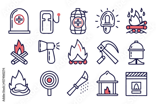 A collection of essential emergency response symbols featuring clear line art for critical situations and safety alerts presented as a cohesive graphic element