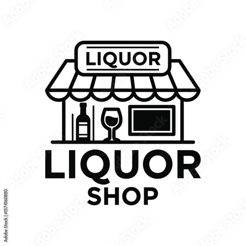 Simple black and white line art icon of a liquor shop storefront.