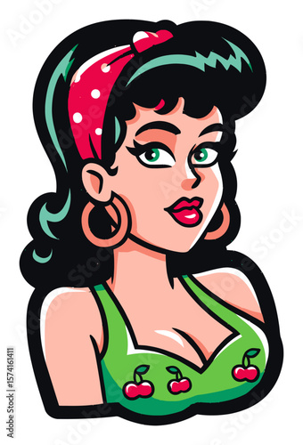Vintage Cartoon Woman Holding a Refreshing Drink with a Lime Slice