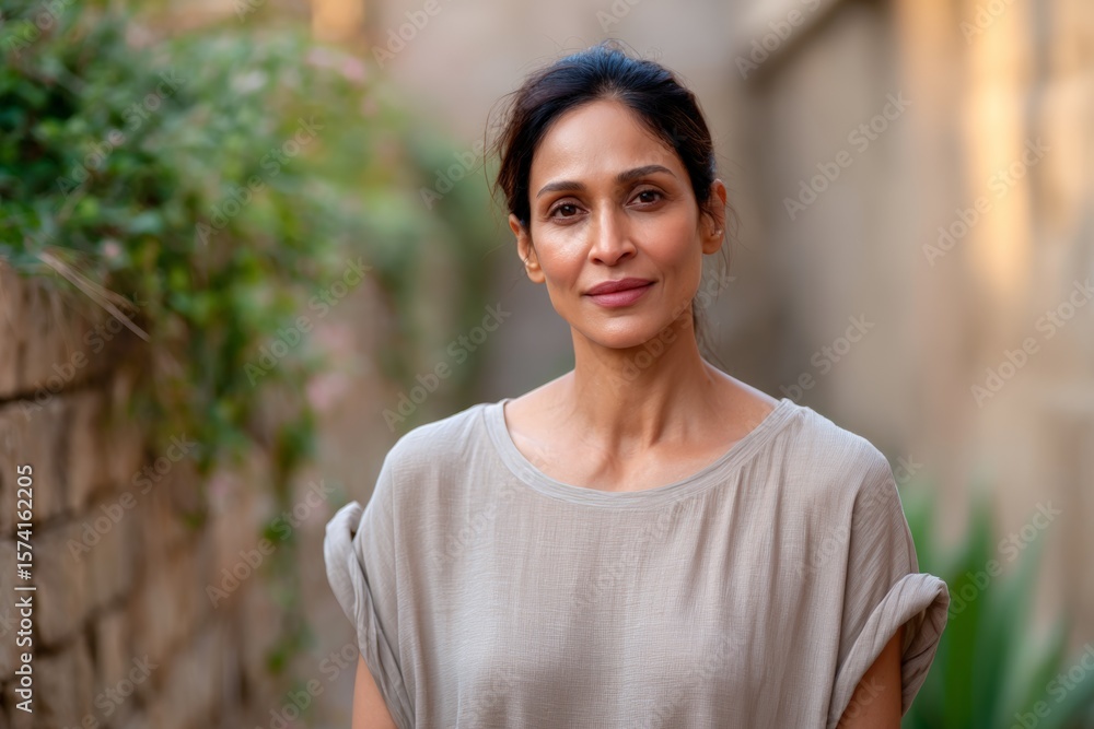 Fototapeta premium Outdoor portrait of asian adult female with natural expression in urban setting