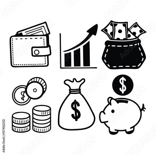 Falling American USD Dollar Bills in Various Positions Isolated on White Background