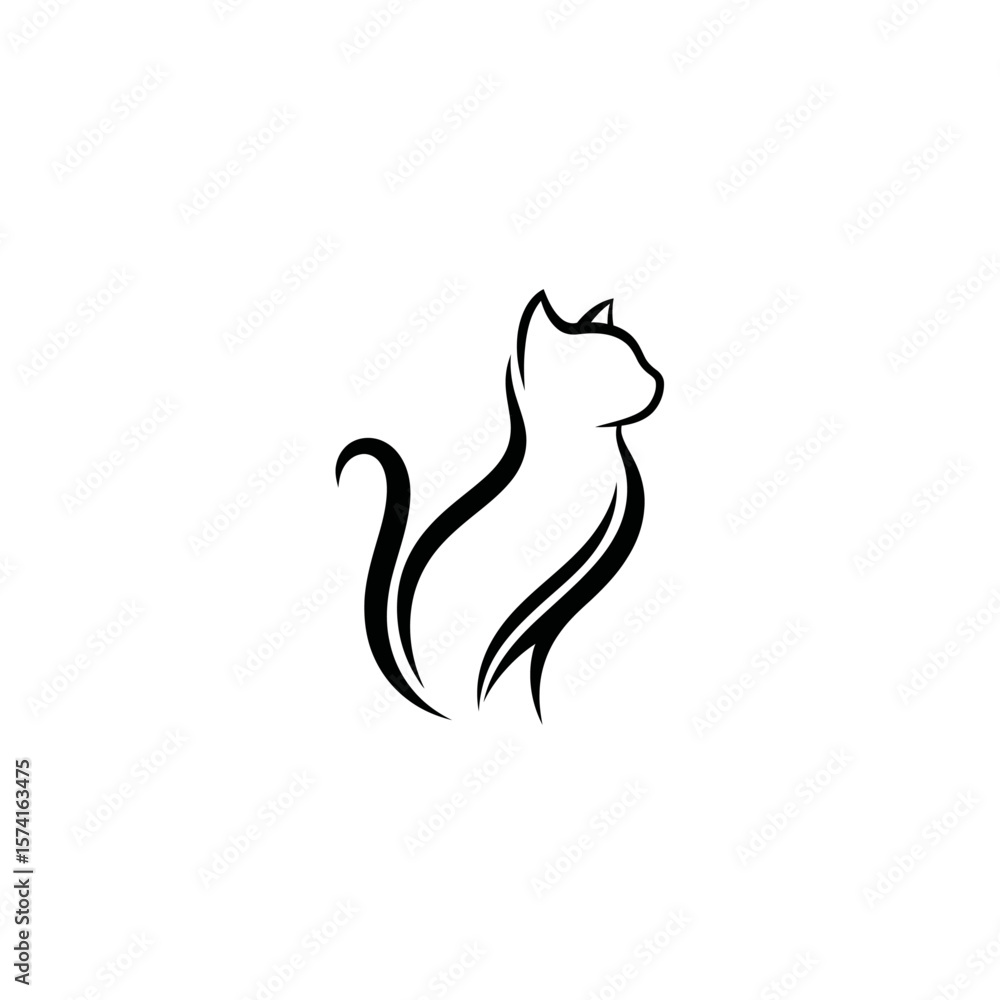Fototapeta premium Elegant cat logo vector. Simple line art silhouette of a sitting feline.