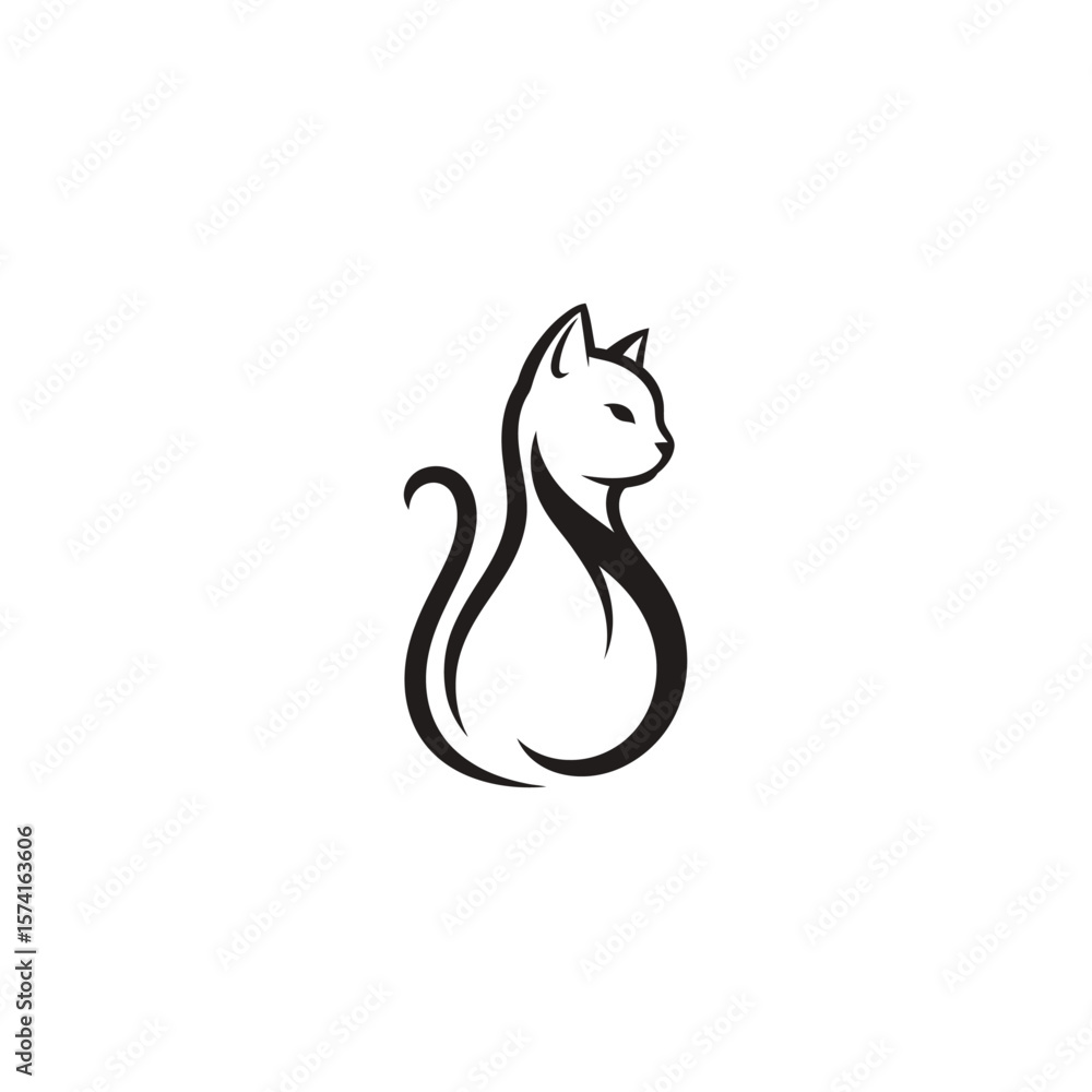 Fototapeta premium Elegant cat logo vector. Simple line art silhouette of a sitting feline.