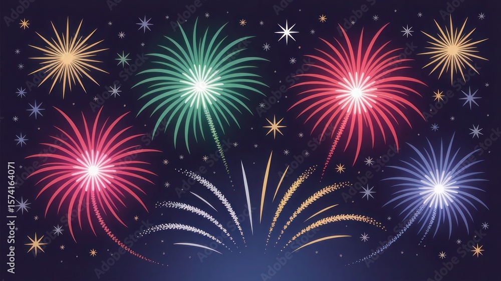 Fototapeta premium Festive fireworks display illuminating the dark night sky with sparkling stars