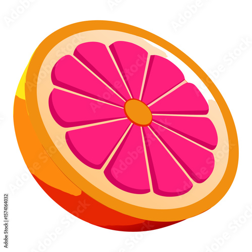 Vibrant pink grapefruit slice with orange rind citrus