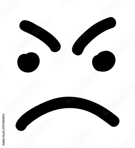 Hand-drawn doodle angry face icon simple cute sketch symbol of anger, frustration, emotion isolated on white background for journals and creative projects.