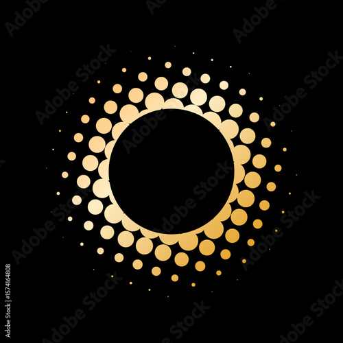 Gold halftone round frame on black background elegant dotted circle vector element for luxury decoration banner invitation and premium design projects.