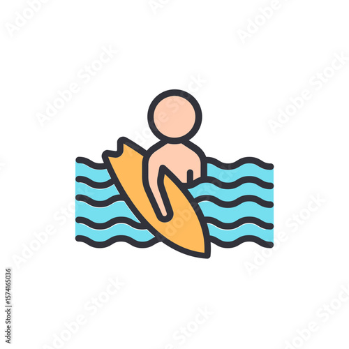 Stylized Surfer With Board Riding The Crests Of The Waves