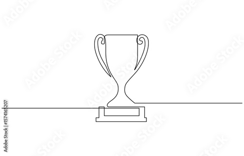 Continuous one line drawing of Award trophy cup. Single line drawing illustration of trophy cup icon, Award and victory, business concept. Editable outline