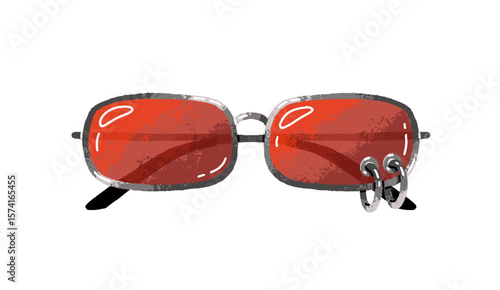 Fashion sunglasses in retro style with rings. Stylish sun glasses with piercing lens. Trendy eyewear, eyeglasses. Shades, summer accessory. Flat isolated vector illustration on white background