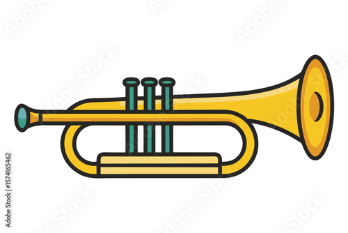 A vibrant and playful depiction of a golden trumpet an iconic musical instrument known for its bright and resonant sound