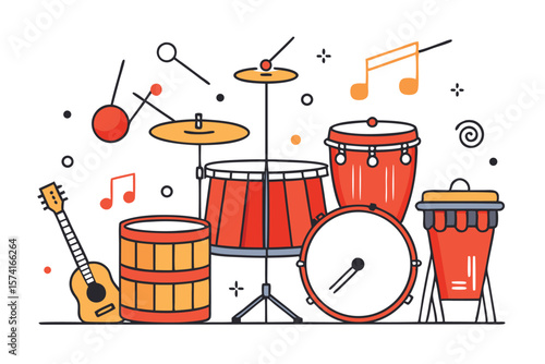 Vibrant Cartoon Music Ensemble A Cheerful Symphony of Instruments and Rhythmic Whimsy