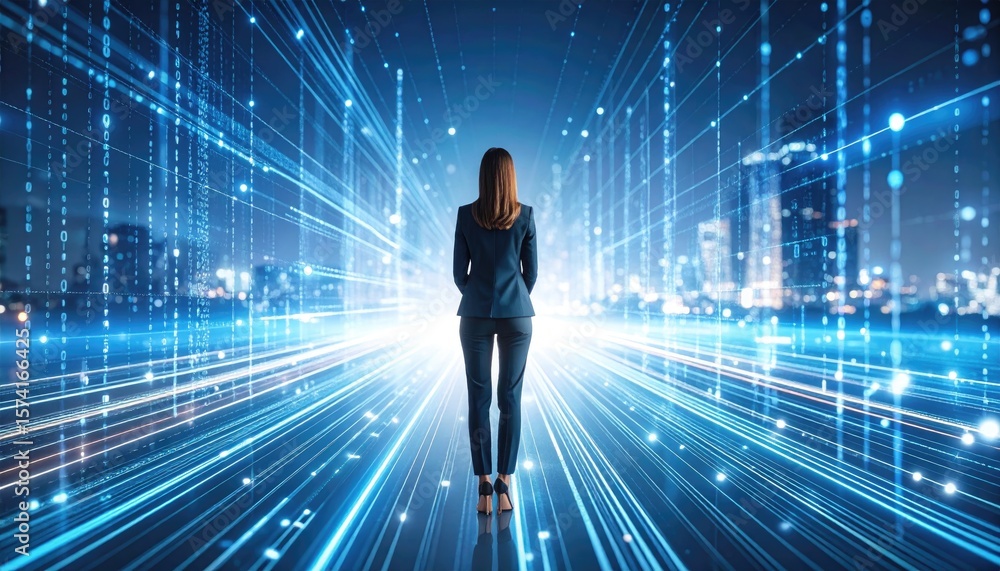 Fototapeta premium Businesswoman in futuristic cityscape