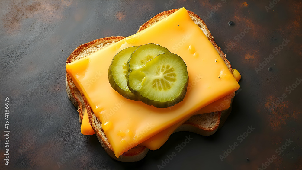 custom made wallpaper toronto digitalMelted Cheese on Toast with Dill Pickle Slices.
Classic Comfort Food Sandwich on a Dark Background.
Gourmet Open-Faced Grilled Cheese Sandwich.