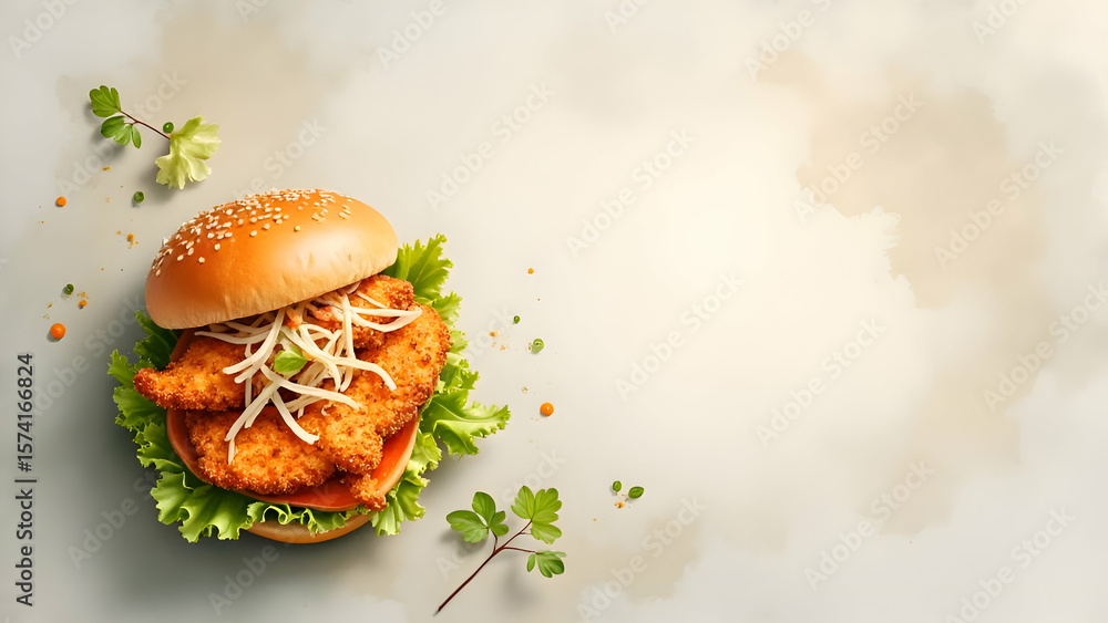 custom made wallpaper toronto digitalGourmet Crispy Chicken Sandwich with Fresh Toppings.
Artistic Food Banner with Chicken Katsu Burger.
Delicious Chicken Sandwich with Ample Copy Space.