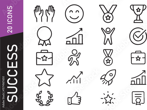 Success Line Icons – 20 Minimalist Vector Symbols for Achievement, Growth & Goals