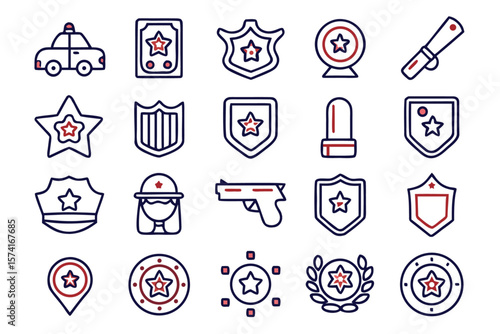 Collection of official law enforcement symbols and decorative elements for law enforcement appreciation and public safety campaigns