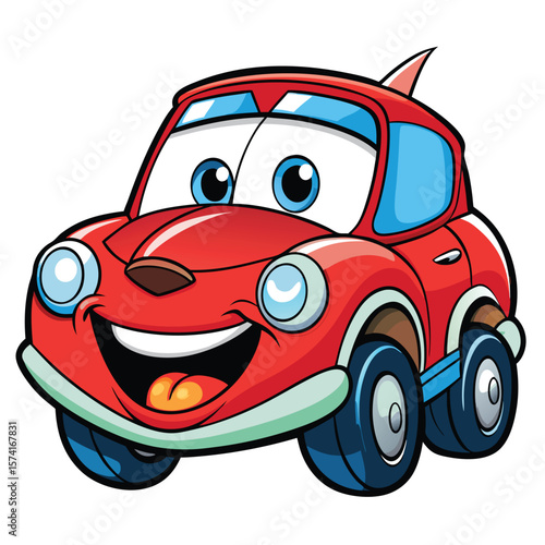 Cartoon red car with happy expression