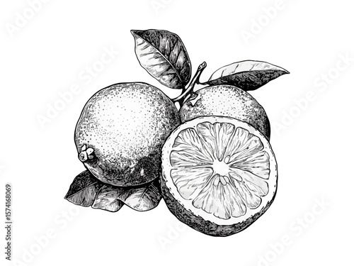Retro citrus fruit illustration, clementine engraving, hand-drawn sketch in vintage black ink style, old engraving style, trendy snack decor, classic fruit art, natural organic food design