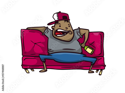 Señor en un sofa con una cerveza