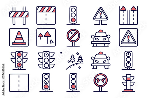 Collection of realistic road traffic warning and regulatory signs for design projects and presentations